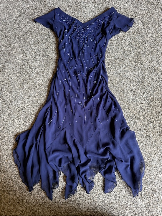 Metaphor Dresses & Skirts - Vintage 90s Whimsigoth Navy Asymmetrical Beaded Handkerchief Hem Dress Womens 16